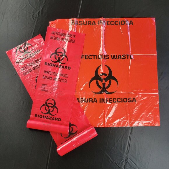 Lot of 30 Biohazard Plastic Bags Red Halloween Cosplay Decorations Zombie - Picture 2 of 10